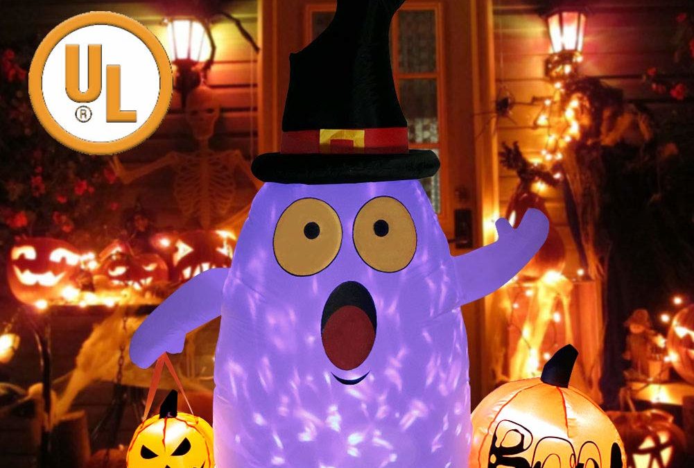 Halloween Inflatable Pumpkin Ghost LED Rotating Light Door Yard Decor
