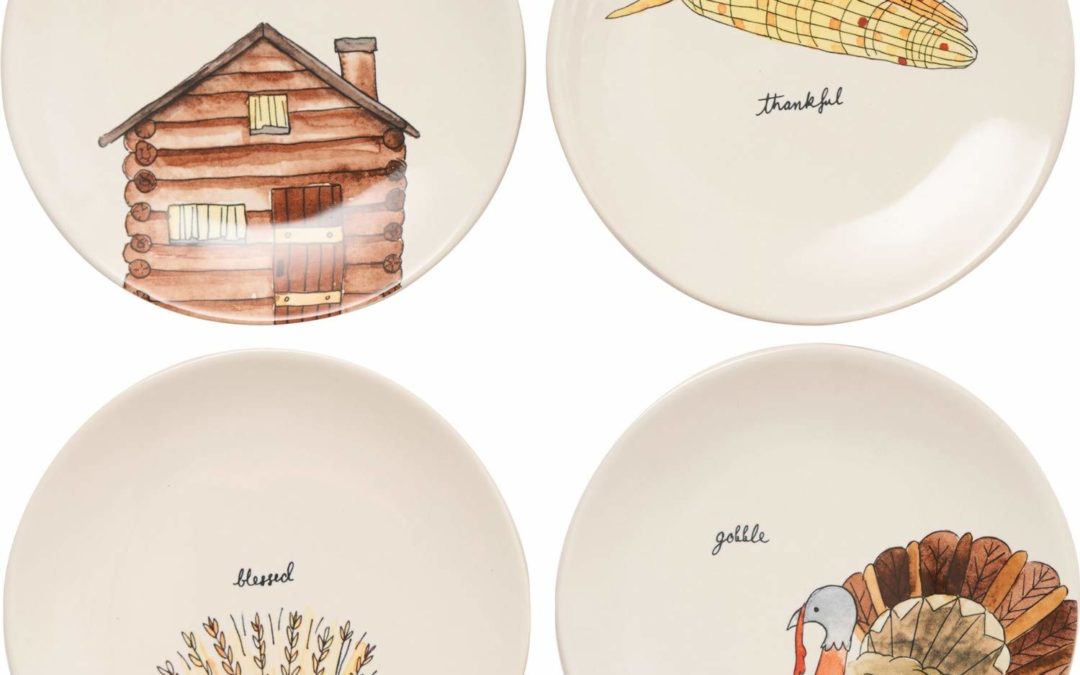 Rae Dunn Thanksgiving Appetizer Plates - Set of 4, 8”