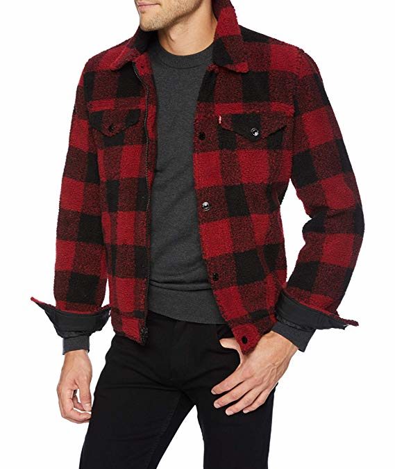 Levi's Albany Red Dahlia Plaid Sherpa Work Shirt Jacket