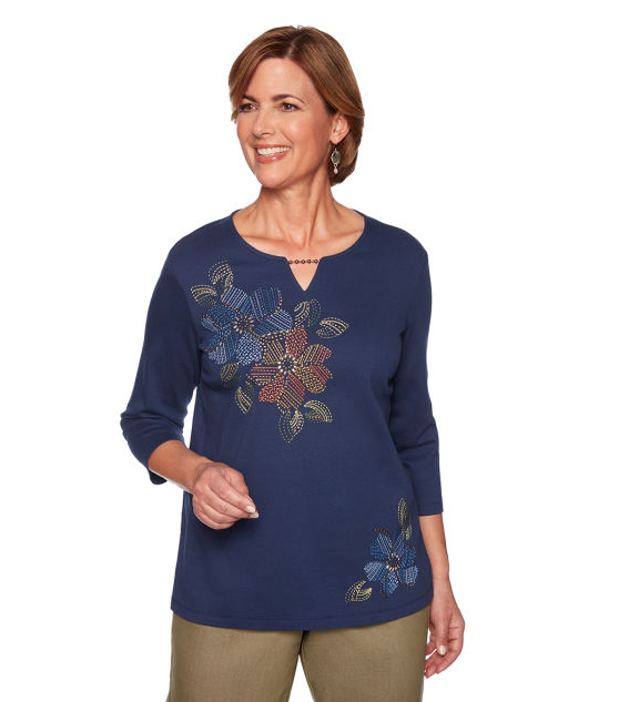 Alfred Dunner Lake Tahoe Asymmetric Embroidered Floral Top - Petite ...