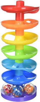 KidSource Super Spiral Tower – Ball Drop and Roll Activity Toy – Seven Colorful Ramps and Three Rattling Balls Promote Fine Motor Skills for Kids Ages 1…