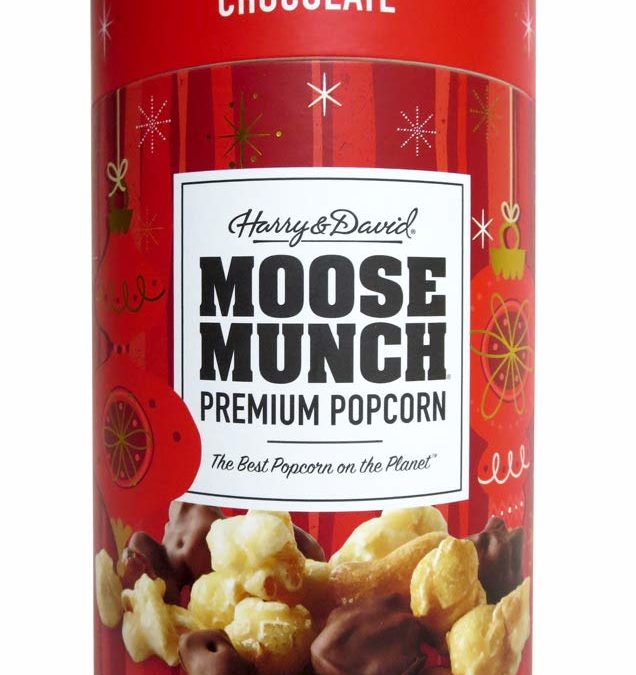 Harry & David Milk Chocolate Moose Munch Premium Popcorn Holiday Canister