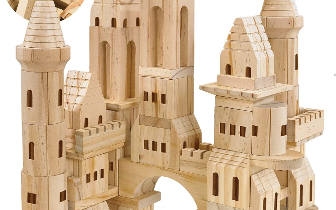 FAO Schwarz Medieval Knights & Princesses Wooden Castle Building Blocks, 75 Piece Set