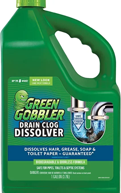 Green Gobbler Drain Clog Remover | Toilet Clog Remover | Dissolve Hair & Organic Materials from Clogged Toilets, Sinks and Drains | Drain Cleaner and Opener, 128 oz