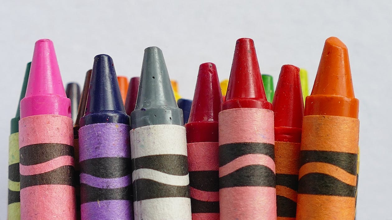 A collection of crayons of various colors.