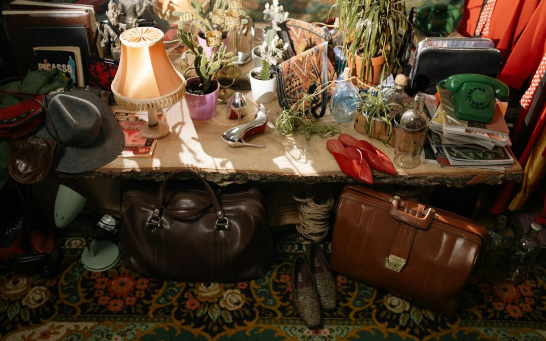Various household items displayed to represent a path from thrift store to profit
