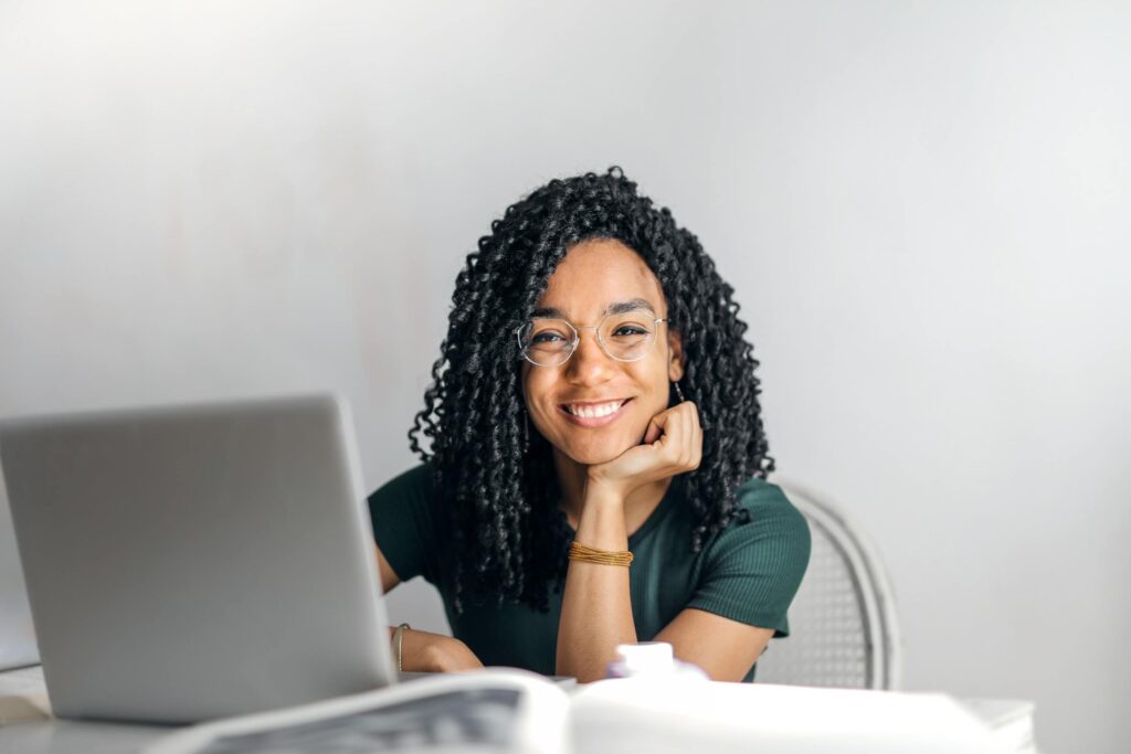 a woman exploring different ways to sell her furniture